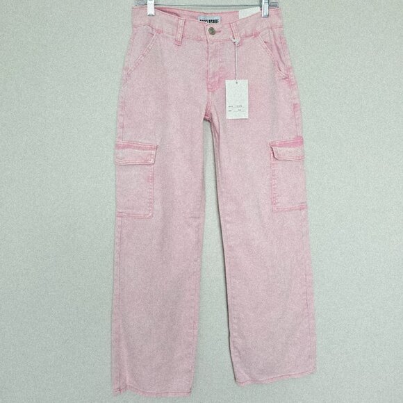 NWT Disclosure Wide Leg Cargo Jeans Size 28 Pink Acid Barbiecore - Picture 1 of 7